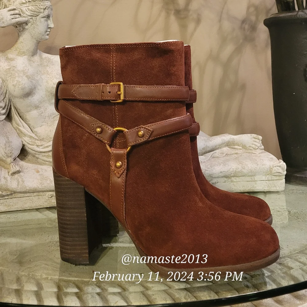 Ugg Dandridge Suede Heeled Boot Hardware Buckle Designer Slip-On #722 New - Picture 10 of 14
